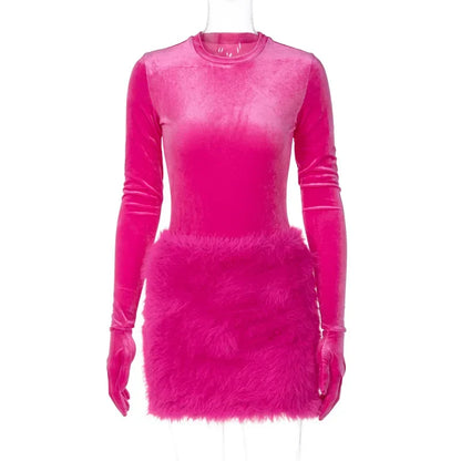 Velvet Fur Dress Skirt Sets