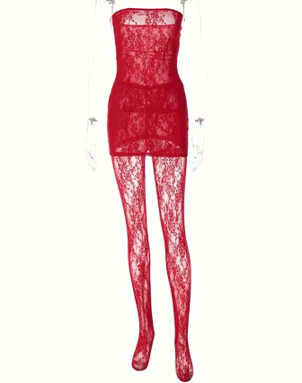 Black Red Lace Sets Outfits